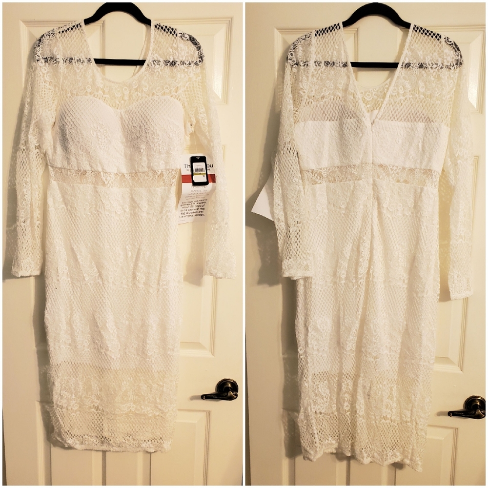 GUESS white lace midi dress